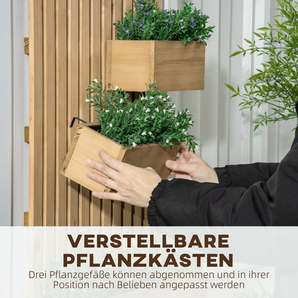 Puķu kaste ar režģi, pārvietojama paaugstināta dobe no masīvkoka, 60 x 16 x 80 cm, ideāli piemērota terasēm un balkoniem, dabīgā krāsā |