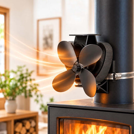 Flue Pipe Chimney Fan with 4 Blades and 2 Hose Clamps, Black, Aluminium