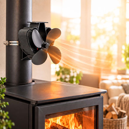 Flue Pipe Chimney Fan with 4 Blades and 2 Hose Clamps, Black, Aluminium