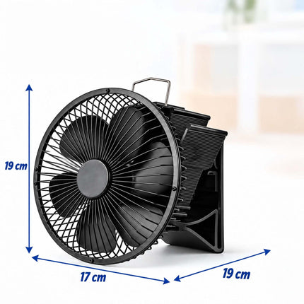 Flue Pipe Stove Fan with Guard and 6 Blades, Clamp Mounting, Black