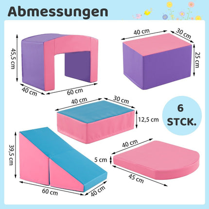 Putuplasta kāpšanas bloku komplekts, 6 gabali, mīksts, violets/rozā