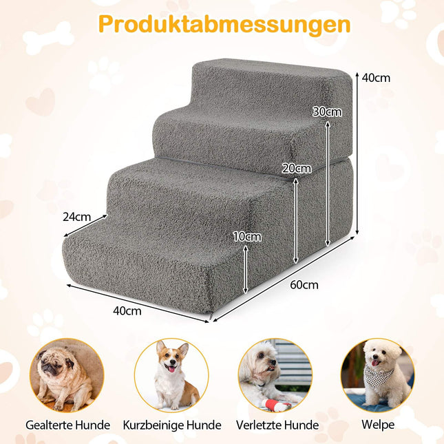 Putuplasta mājdzīvnieku kāpnes, 4 pakāpieni, neslīdošas, mazgājams pārvalks, pelēkas