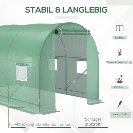 Greenhouse foil tunnel with window, 350x200x200 cm, green