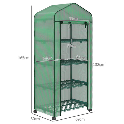 Foil greenhouse with roller and 4 shelves, steel frame, 69x50x165 cm
