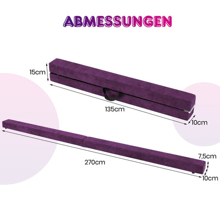 Salokāms 270 cm vingrošanas līdzsvara baļķis bērniem, violets
