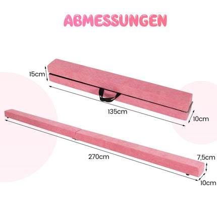Salokāms 270 cm rozā vingrošanas līdzsvara baļķis bērniem