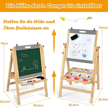 Salokāms 3 vienā bērnu dēlis, augstumā regulējams koka dēlis 50,5 x 53,5 x 79-104 cm dabīgā + pelēkā krāsā