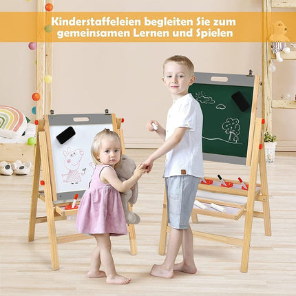 Salokāms 3 vienā bērnu dēlis, augstumā regulējams koka dēlis 50,5 x 53,5 x 79-104 cm dabīgā + pelēkā krāsā