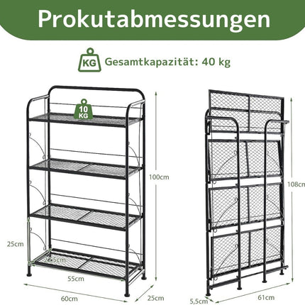 Salokāms 4 līmeņu metāla augu statīvs ar regulējamu plauktu, kas var izturēt svaru līdz 40 kg