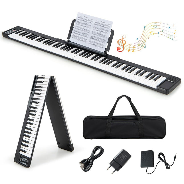 Salokāms 88 taustiņu digitālais klavieru elektriskais klaviatūras komplekts, 137 x 16,5 x 5 cm, melns + balts