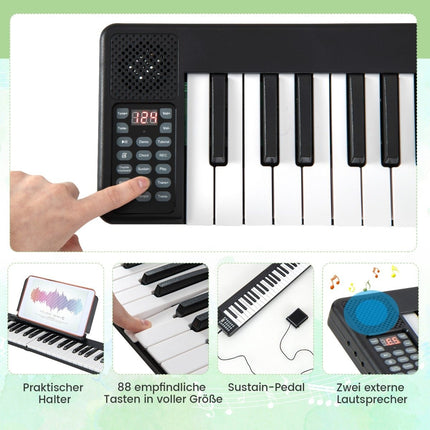 Salokāms 88 taustiņu digitālais klavieru elektriskais klaviatūras komplekts, 137 x 16,5 x 5 cm, melns + balts