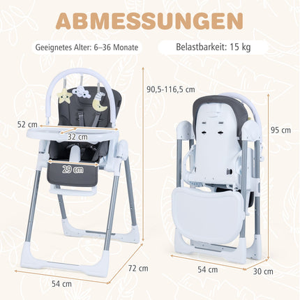 Salokāms bērnu barošanas krēsliņš ar atgāžamu atzveltni un regulējamu atzveltni