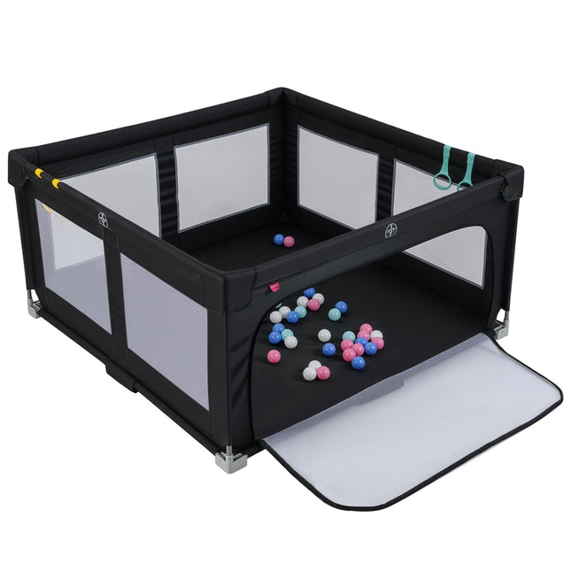 Salokāms bērnu rotaļu laukums, 150x150 cm ar bumbiņām un rokturiem