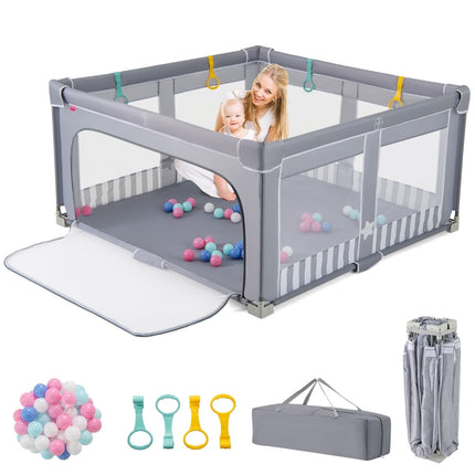 Salokāms bērnu rotaļu laukums ar 50 bumbām, 150x150 cm, pelēks