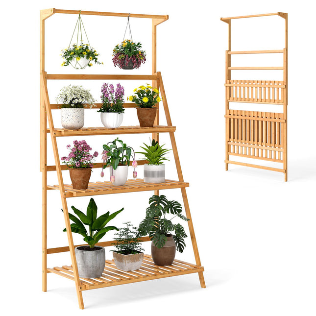 Salokāms bambusa augu statīvs ar regulējamiem plauktiem, 71x40x120 cm