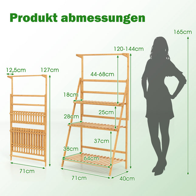 Salokāms bambusa augu statīvs ar regulējamiem plauktiem, 71x40x120 cm
