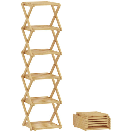 Salokāms bambusa apavu plaukts, 6 līmeņi, paredzēts 9 pāriem, 30x29x108 cm