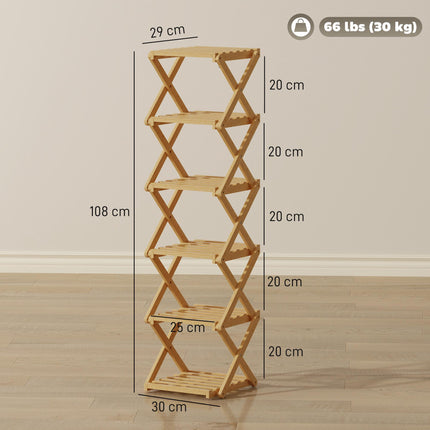 Salokāms bambusa apavu plaukts, 6 līmeņi, paredzēts 9 pāriem, 30x29x108 cm
