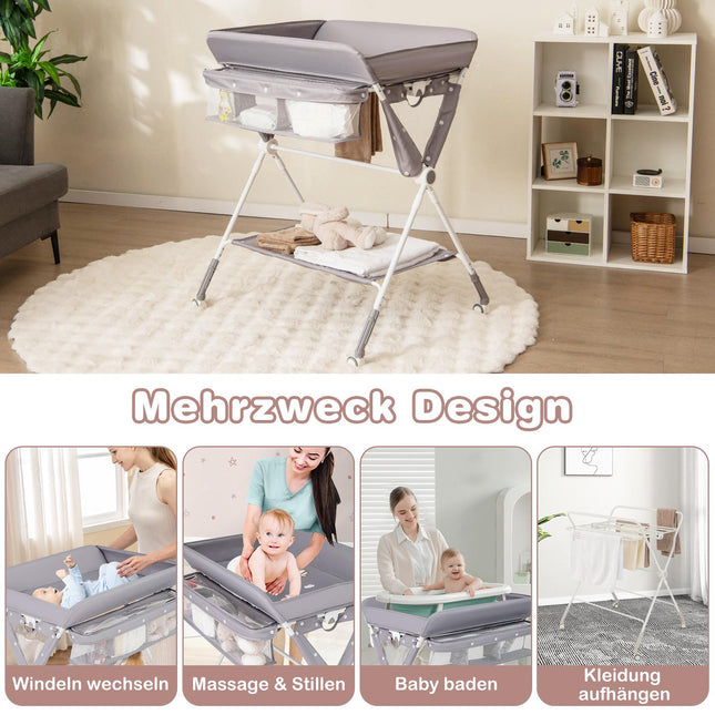 Salokāms pārtinamais galds ar regulējamu augstumu un riteņiem, pelēks