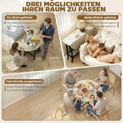 Salokāms ēdamgalds ar riteņiem, dabīgs koks, vietu taupošs