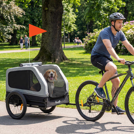 Salokāma suņu velosipēda piekabe ar rampu vidēja auguma suņiem 20 kg