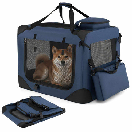 Foldable Dog Crate with 3 Doors and Carrying Handles, 72 x 52.5 x 52.5 cm, Blue