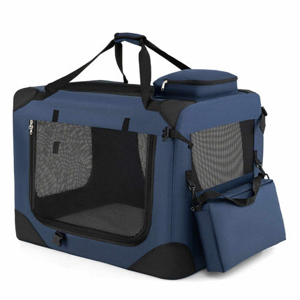 Foldable Dog Crate with 3 Doors and Carrying Handles, 72 x 52.5 x 52.5 cm, Blue