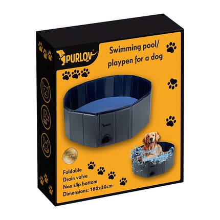 Foldable Dog Pool and Playpen 160 x 30 cm, 600 l, Drain Valve, Non-Slip Bottom