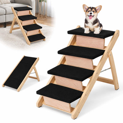 Foldable Dog Stairs and Ramp 2-in-1 with 4 Steps, Up to 50 kg, Pine Wood