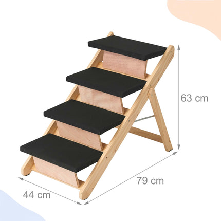 Foldable Dog Stairs and Ramp 2-in-1 with 4 Steps, Up to 50 kg, Pine Wood
