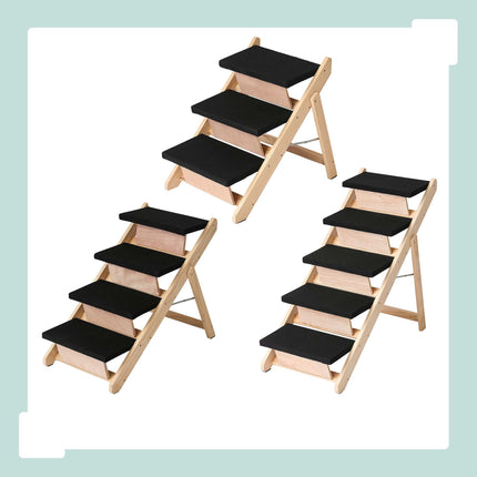 Foldable Dog Stairs and Ramp 2-in-1 with 4 Steps, Up to 50 kg, Pine Wood