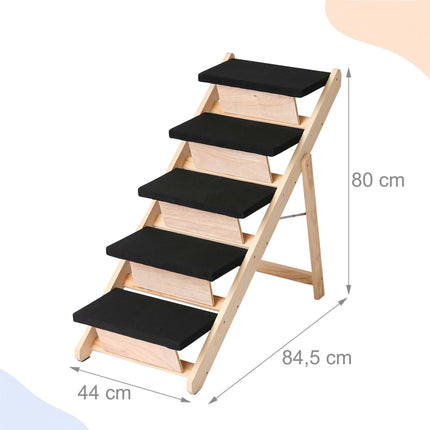 Foldable Dog Stairs and Ramp 2-in-1 with 5 Steps, Up to 50 kg, Pine Wood
