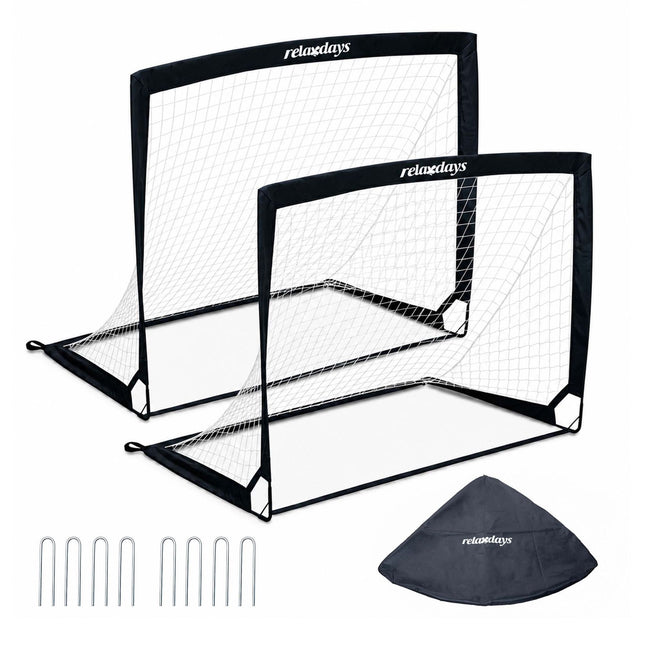 Salokāmu futbola vārtu komplekts, melns, ar pārnēsāšanas somu