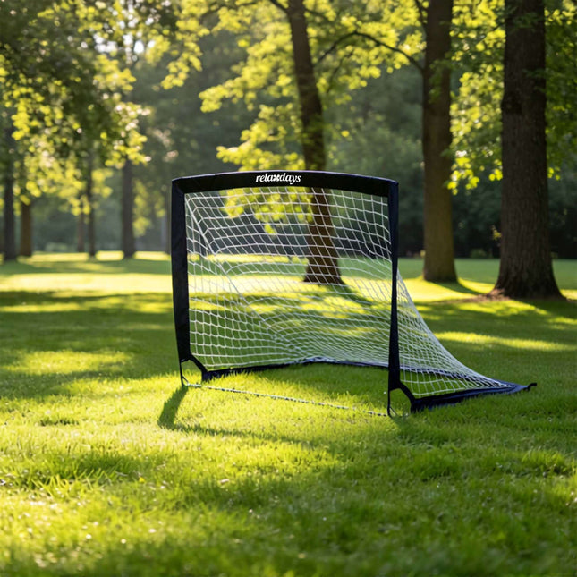 Salokāmu futbola vārtu komplekts, melns, ar pārnēsāšanas somu