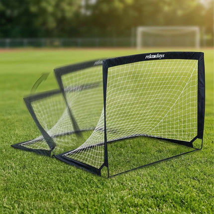Salokāmu futbola vārtu komplekts, melns, ar pārnēsāšanas somu