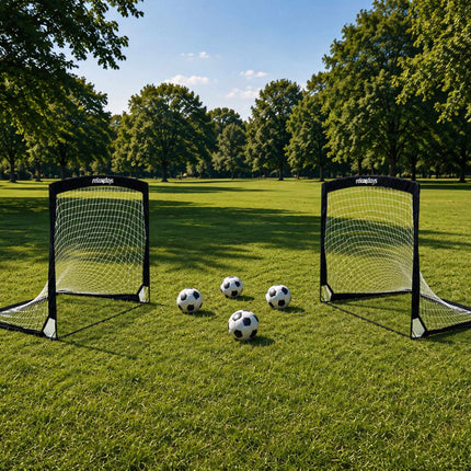 Salokāmu futbola vārtu komplekts, melns, ar pārnēsāšanas somu