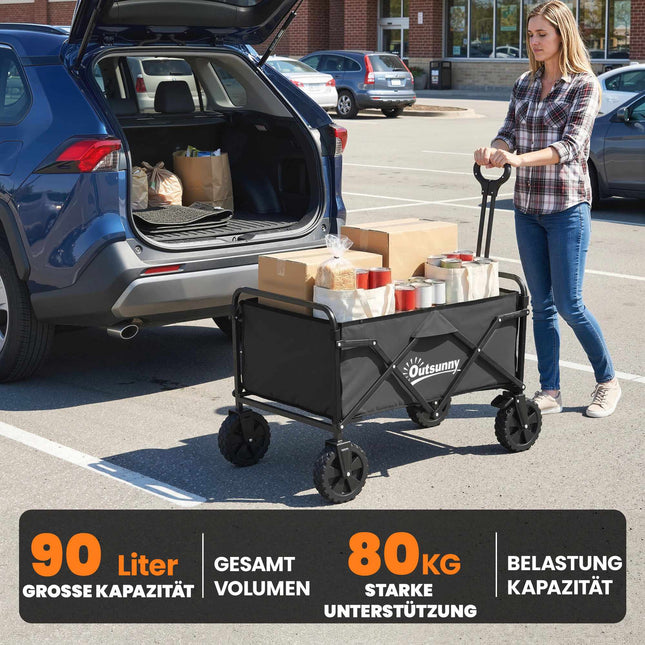 Salokāms dārza ratiņi ar regulējamu rokturi, melni, 80 kg celtspēja