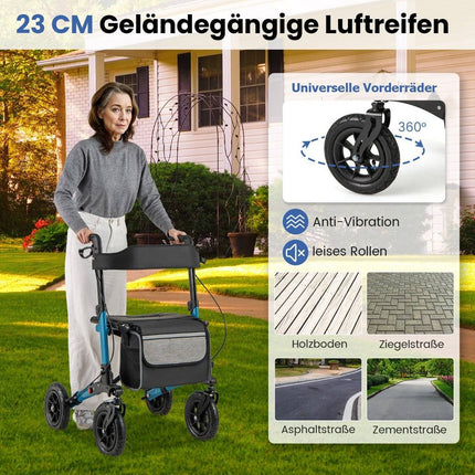 Salokāms, viegls rollators ar pneimatiskajām riepām, alumīnijs, celtspēja 140 kg