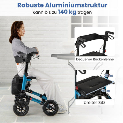 Salokāms, viegls rollators ar pneimatiskajām riepām, alumīnijs, celtspēja 140 kg