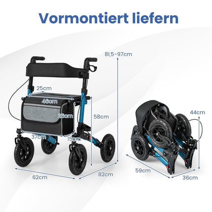 Salokāms, viegls rollators ar pneimatiskajām riepām, alumīnijs, celtspēja 140 kg