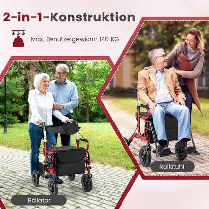 Salokāms, viegls rollators ar pneimatiskajām riepām un sēdekli