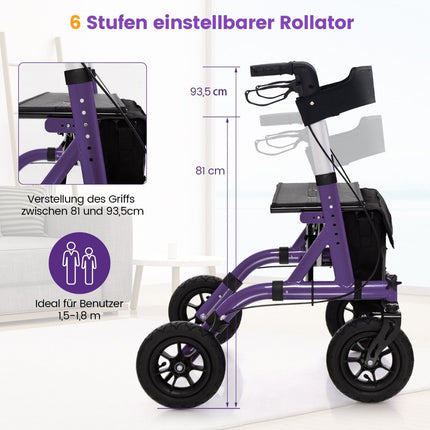 Salokāms, viegls rullators ar sēdekli, alumīnijs, celtspēja 136 kg