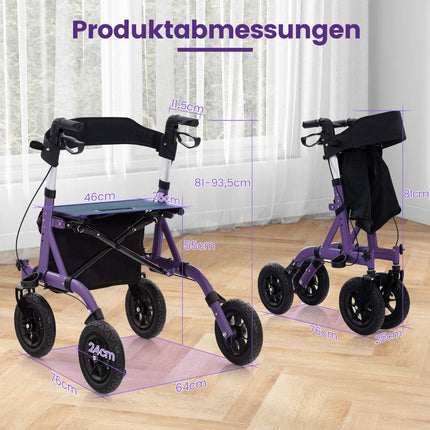 Salokāms, viegls rullators ar sēdekli, alumīnijs, celtspēja 136 kg