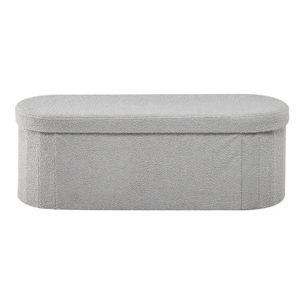 Foldable Oval Storage Ottoman Bench, Teddy Fleece, Gray