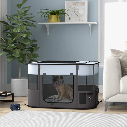 Foldable Pet Playpen with Storage Bag, 84 x 64 x 53 cm, Grey