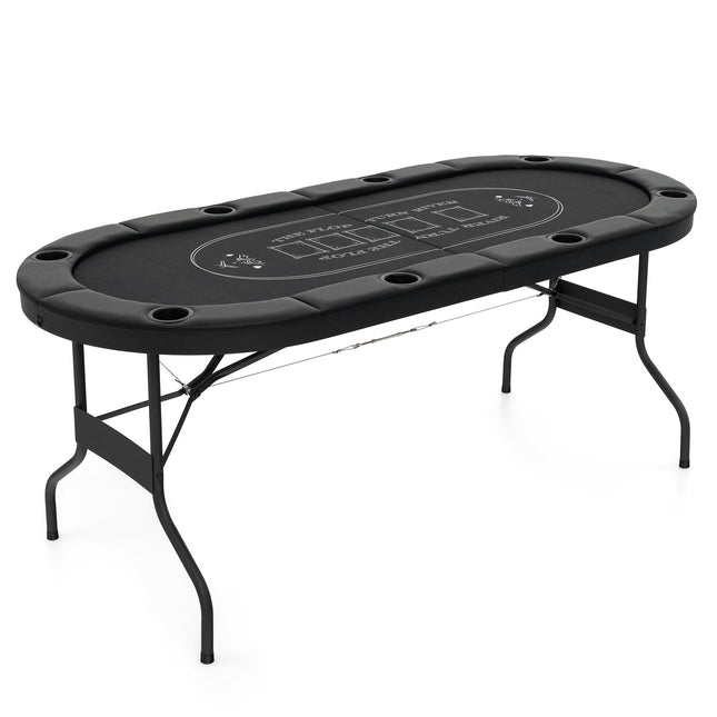 Foldable Poker Table for 8 Players with Cup Holders, Black