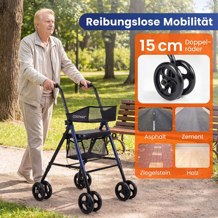Salokāms rullators ar sēdekli, regulējams augstums, zils