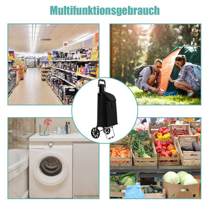 Salokāms iepirkumu ratiņi ar noņemamu 35 litru somu, melni