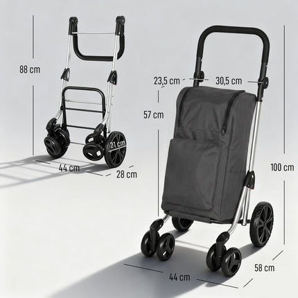 Salokāms iepirkumu ratiņi ar aukstumsomu, 46 l, tumši pelēki