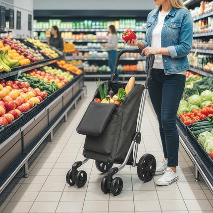 Salokāms iepirkumu ratiņi ar aukstumsomu, 46 l, tumši pelēki